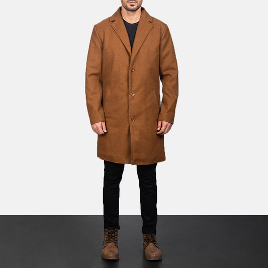 Petrillo Khaki Wool Single Breasted Coat - men's coat in khaki wool, view 1
