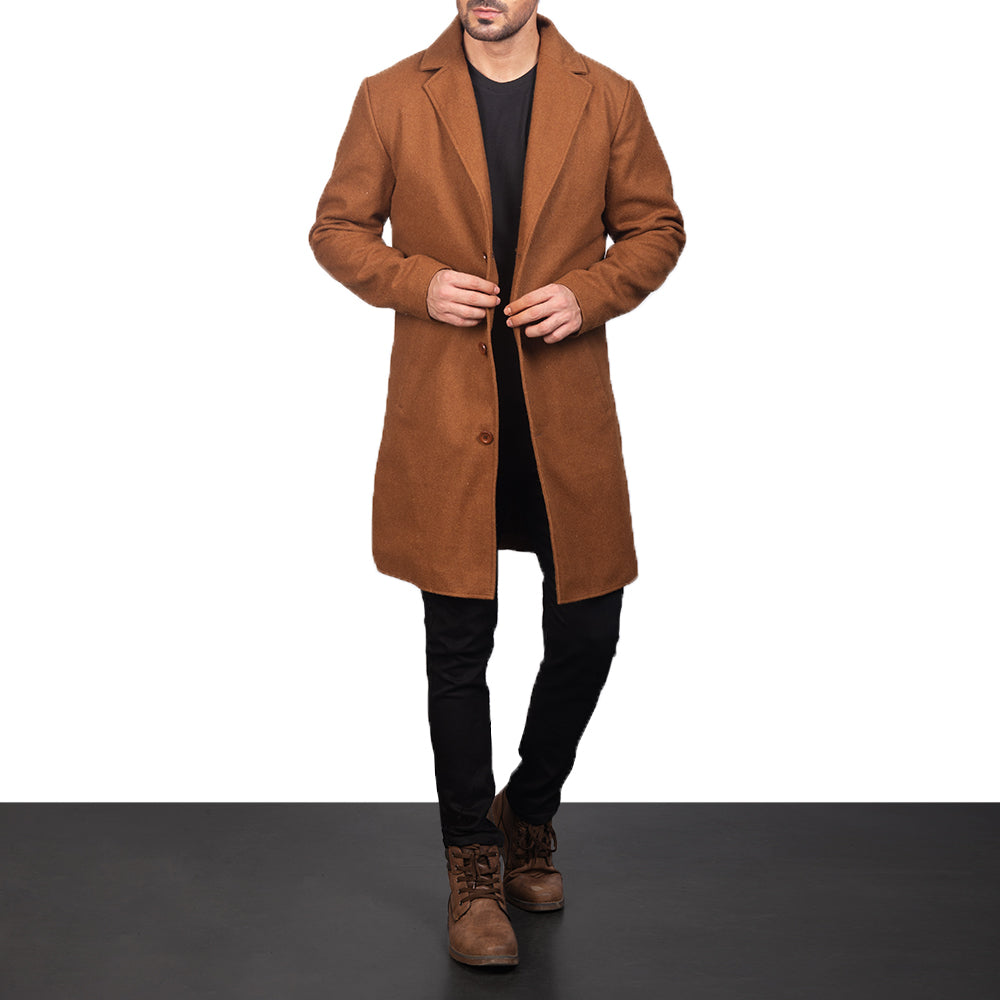 Petrillo Khaki Wool Single Breasted Coat - men's coat in khaki wool, view 2