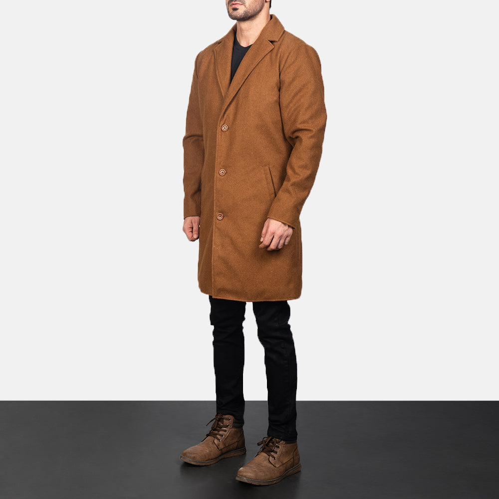 Petrillo Khaki Wool Single Breasted Coat - men's coat in khaki wool, view 3