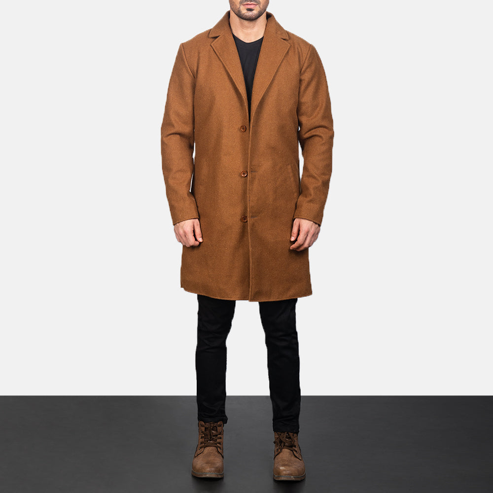 Petrillo Khaki Wool Single Breasted Coat - men's coat in khaki wool, view 4