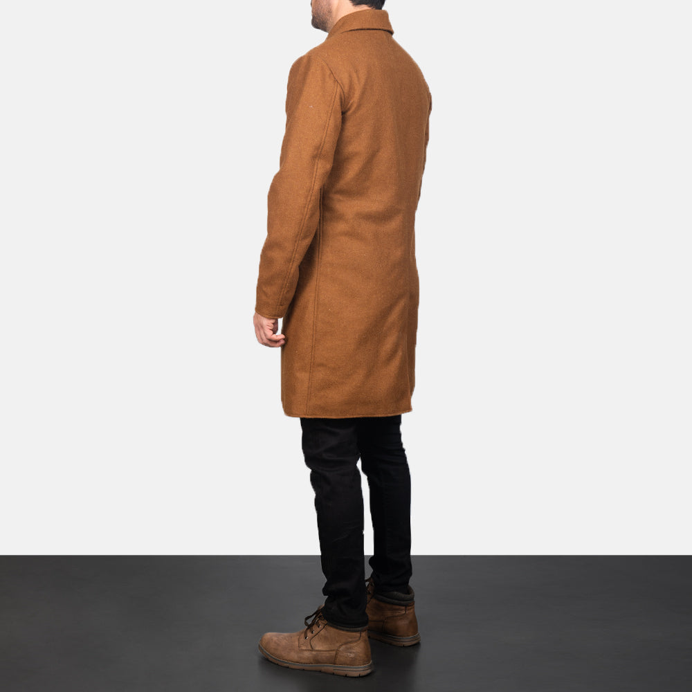 Petrillo Khaki Wool Single Breasted Coat - men's coat in khaki wool, view 5