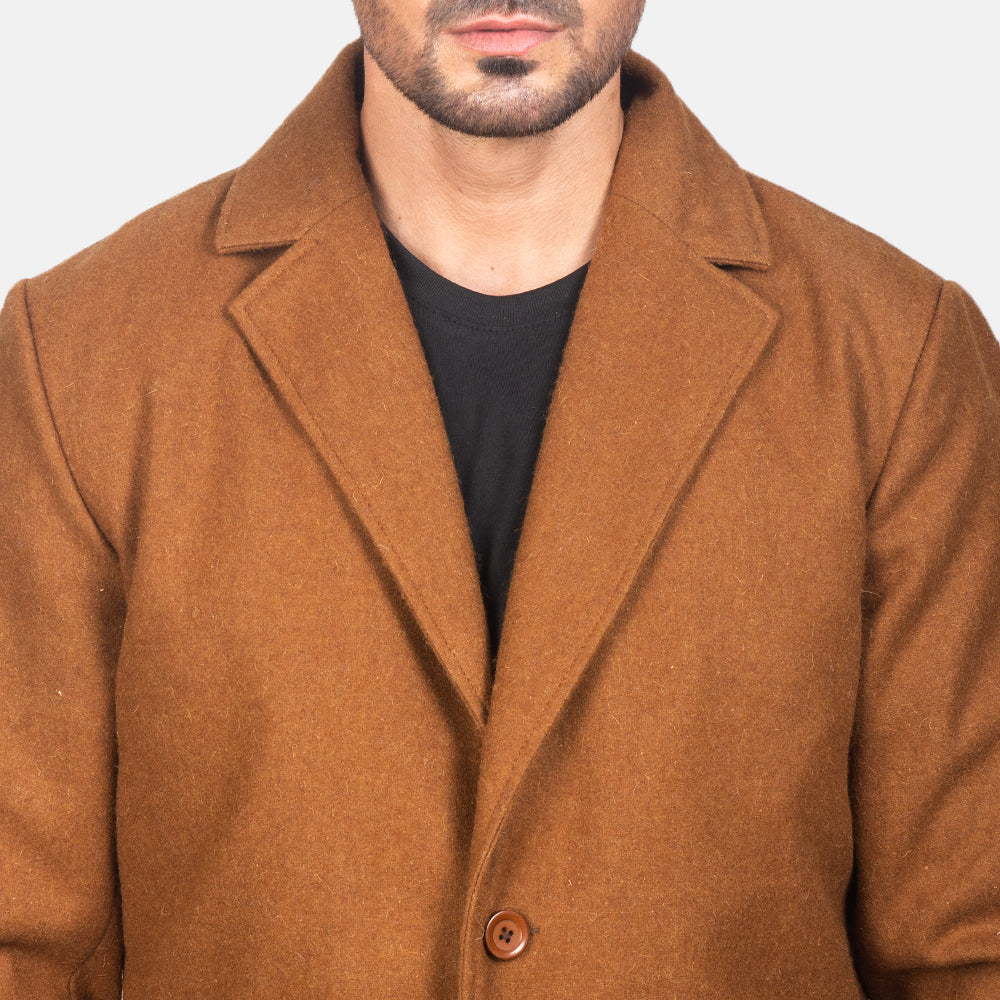 Petrillo Khaki Wool Single Breasted Coat - men's coat in khaki wool, view 6