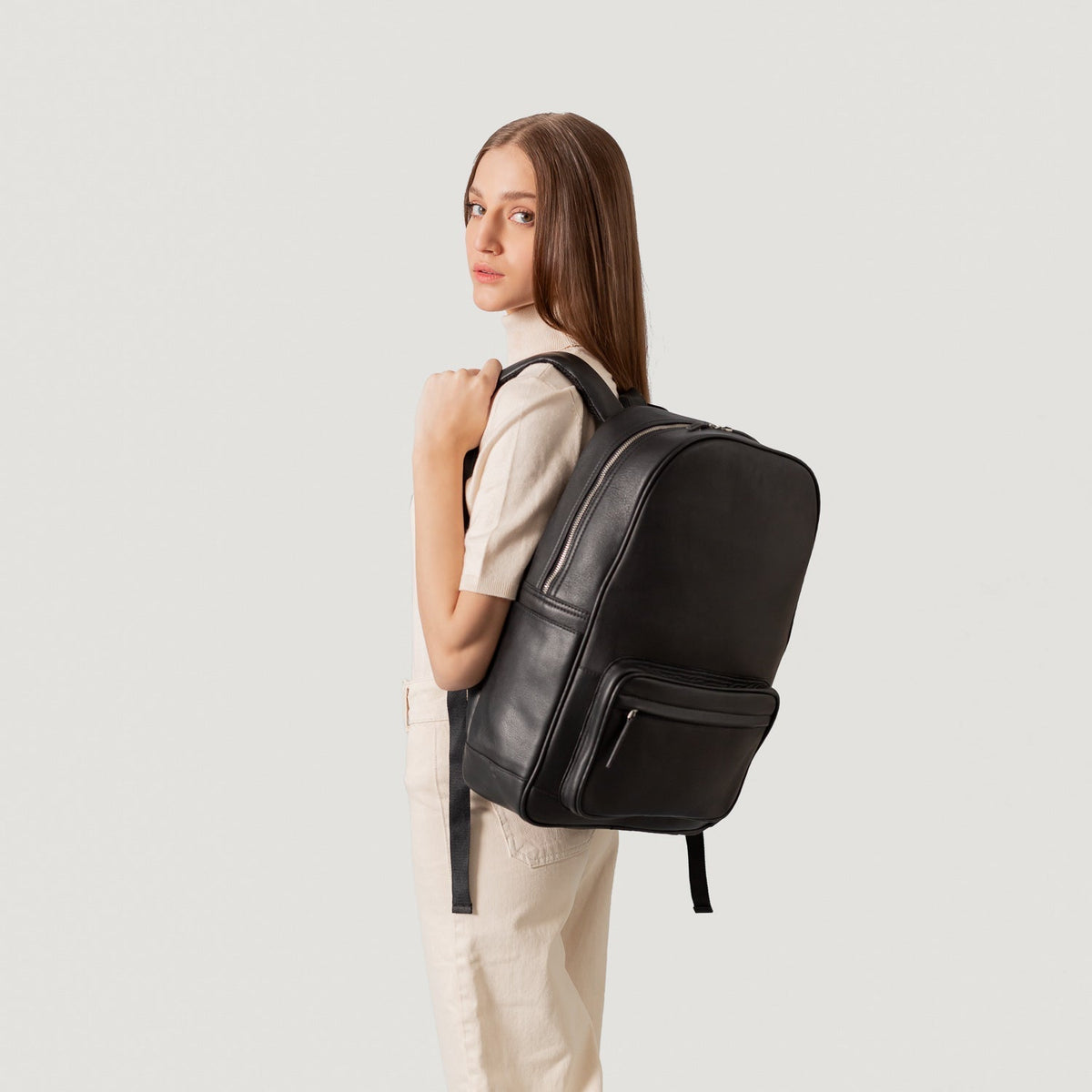 Brex Philos Black Leather Backpack - black leather backpack, view 9