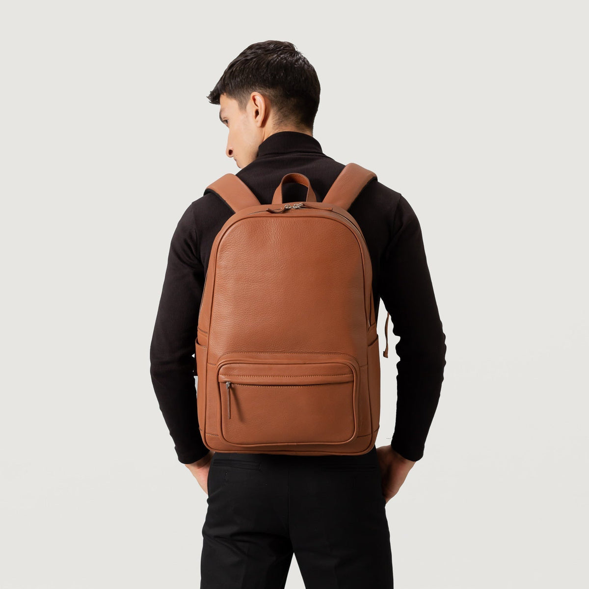 Brex Philos Brown Leather Backpack - brown leather backpack, view 5