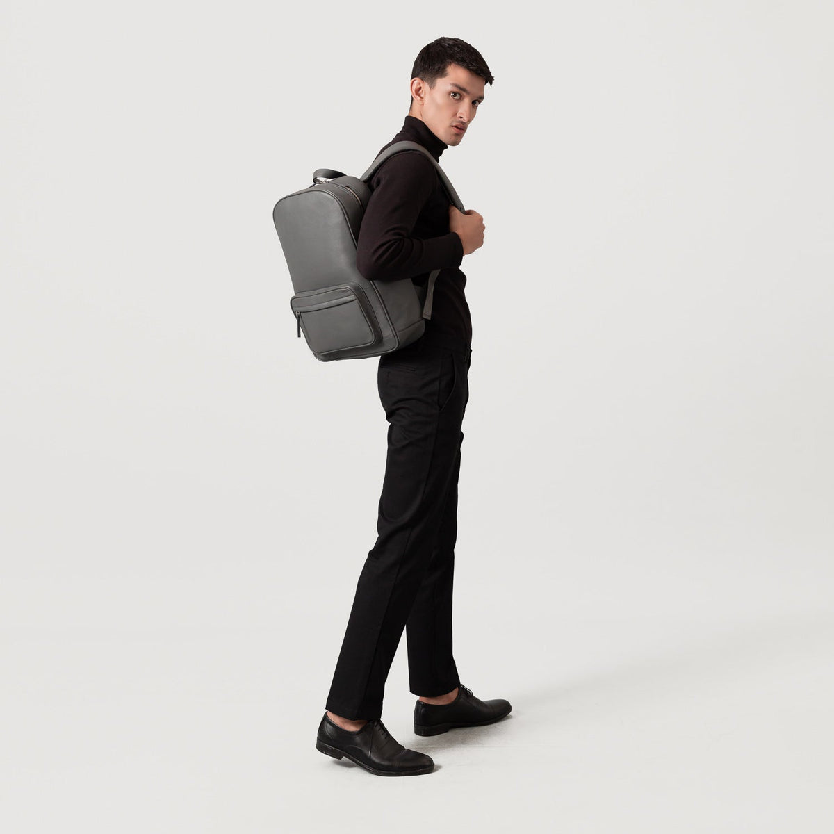 Brex Philos Grey Leather Backpack - grey leather backpack, view 2