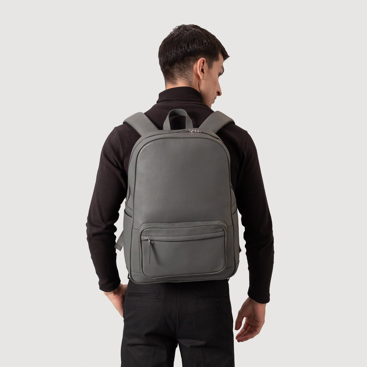 Brex Philos Grey Leather Backpack - grey leather backpack, view 6