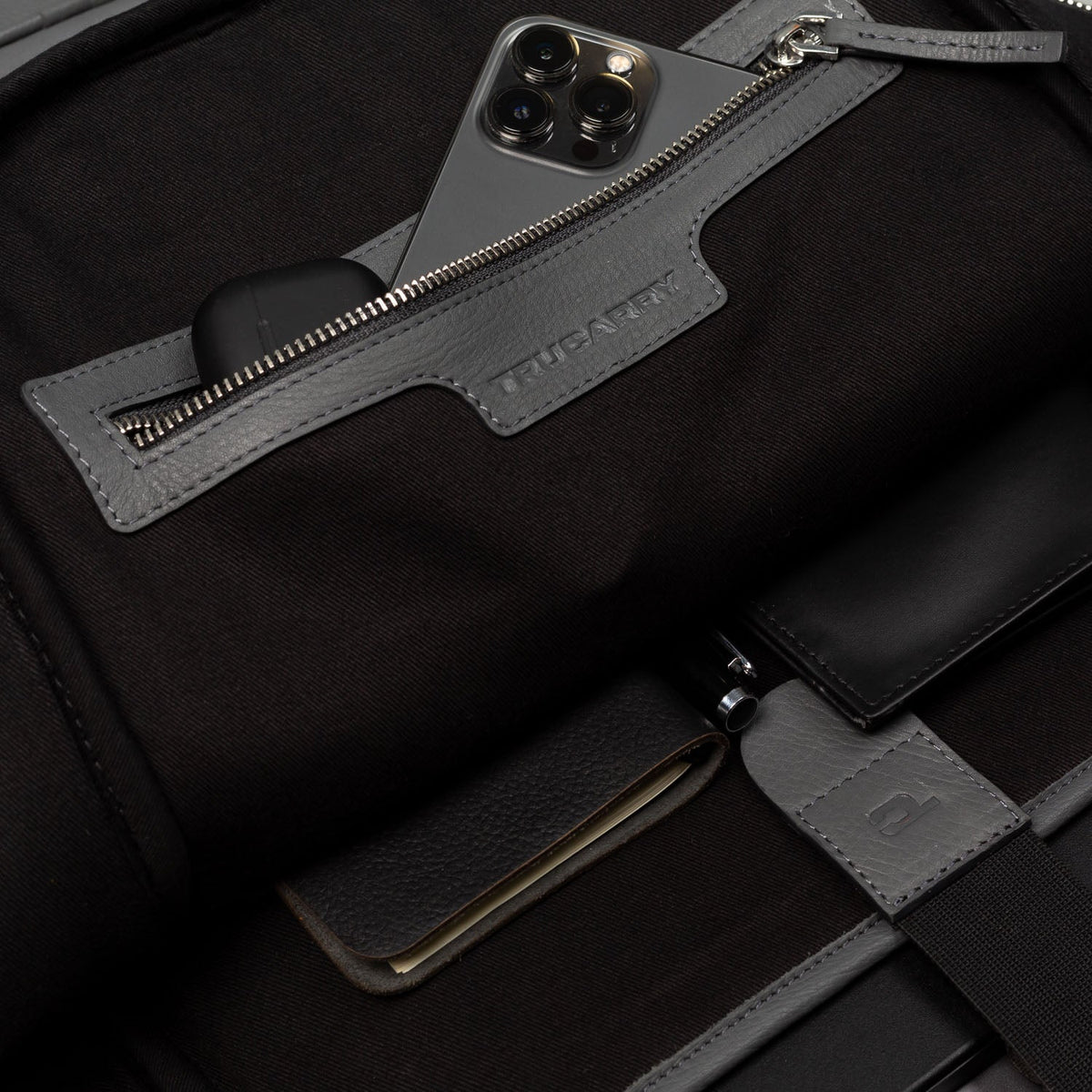 Brex Philos Grey Leather Backpack - grey leather backpack, view 7