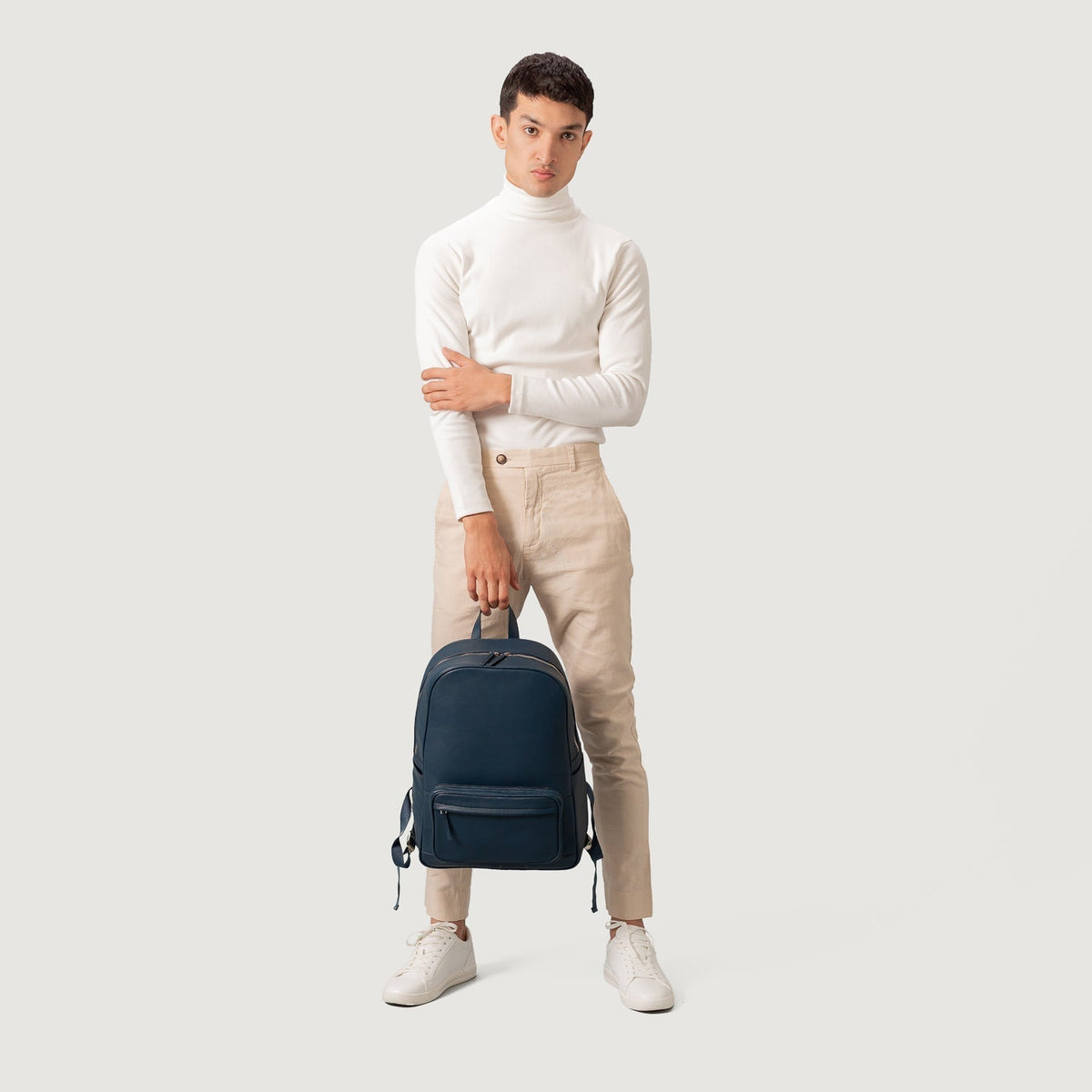 Brex Philos Midnight Blue Leather Backpack - midnight blue leather backpack, view 2