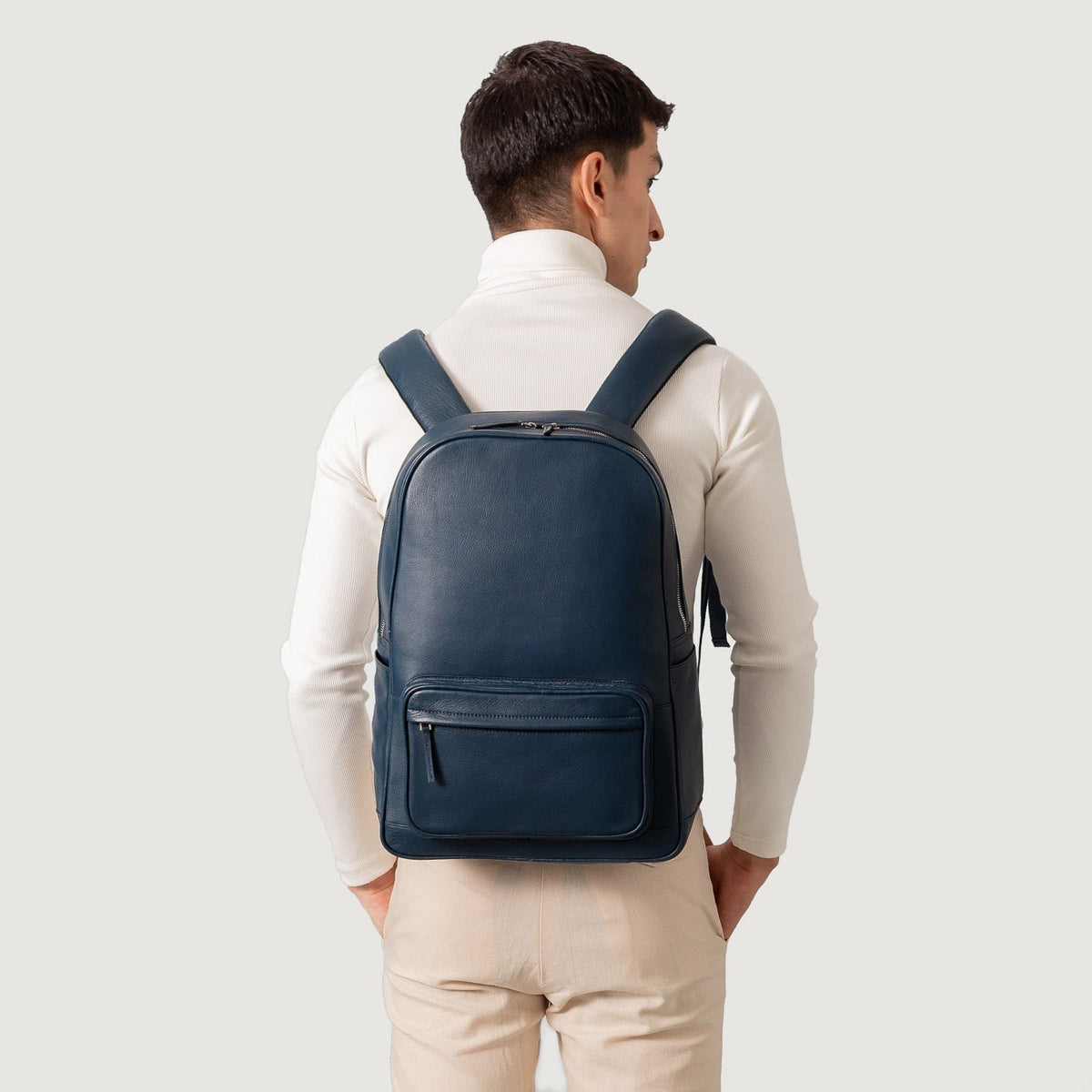 Brex Philos Midnight Blue Leather Backpack - midnight blue leather backpack, view 5