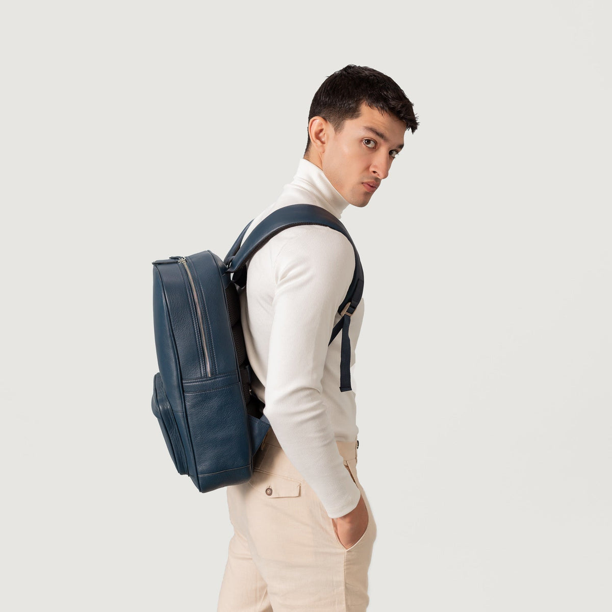Brex Philos Midnight Blue Leather Backpack - midnight blue leather backpack, view 9