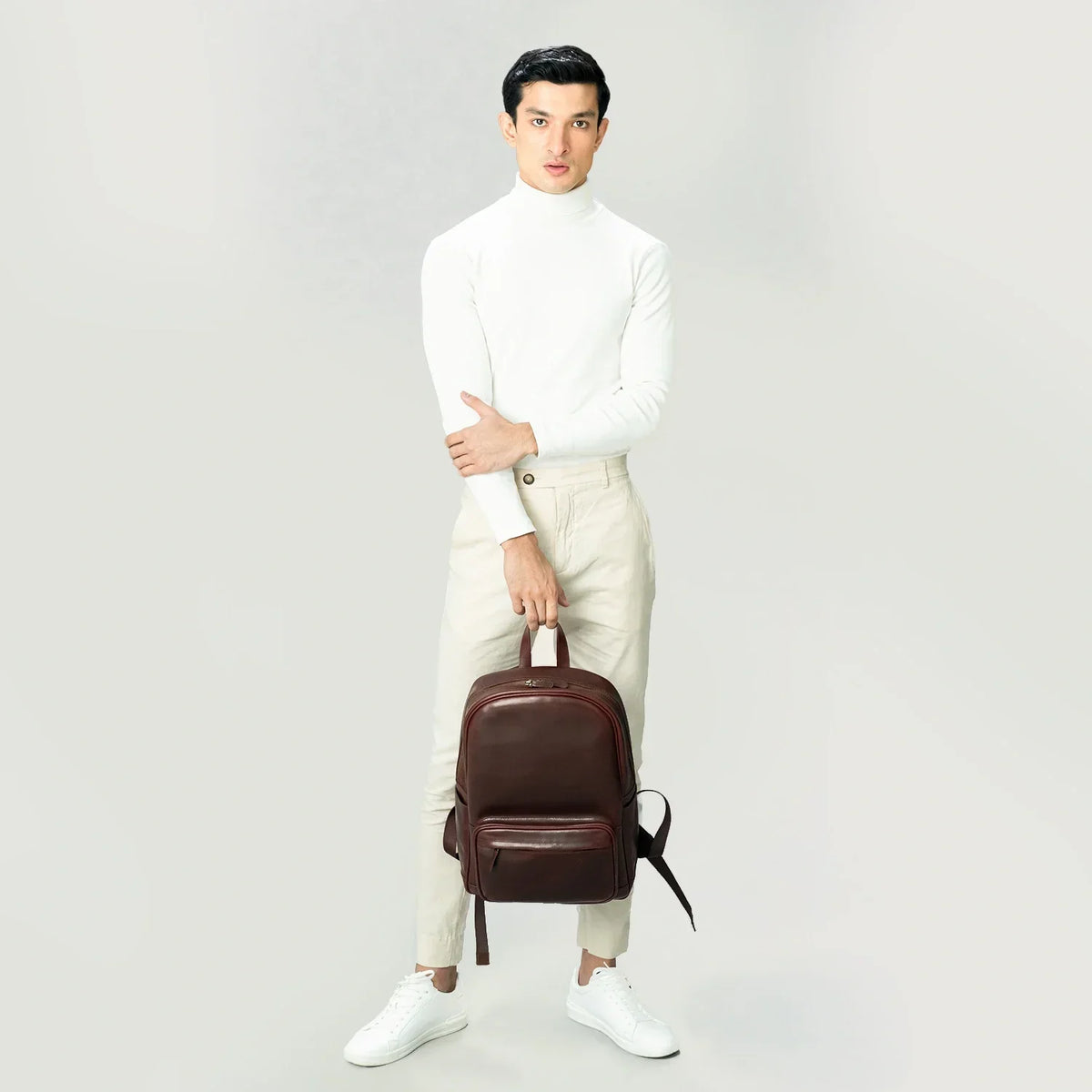 Brex Philos Vintage Brown Leather Backpack - brown vintage leather backpack, view 2