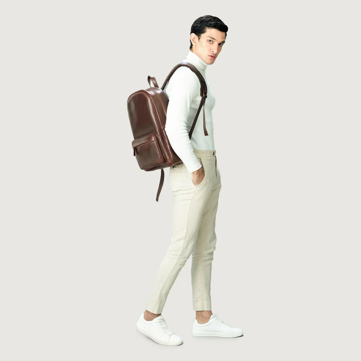 Brex Philos Vintage Brown Leather Backpack - brown vintage leather backpack, view 9