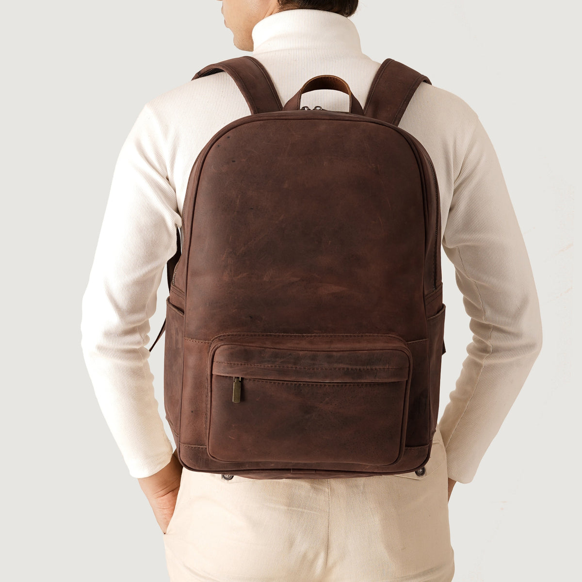 Brex Philos Vintage Distressed Brown Leather Backpack - brown vintage distressed leather backpack, view 6