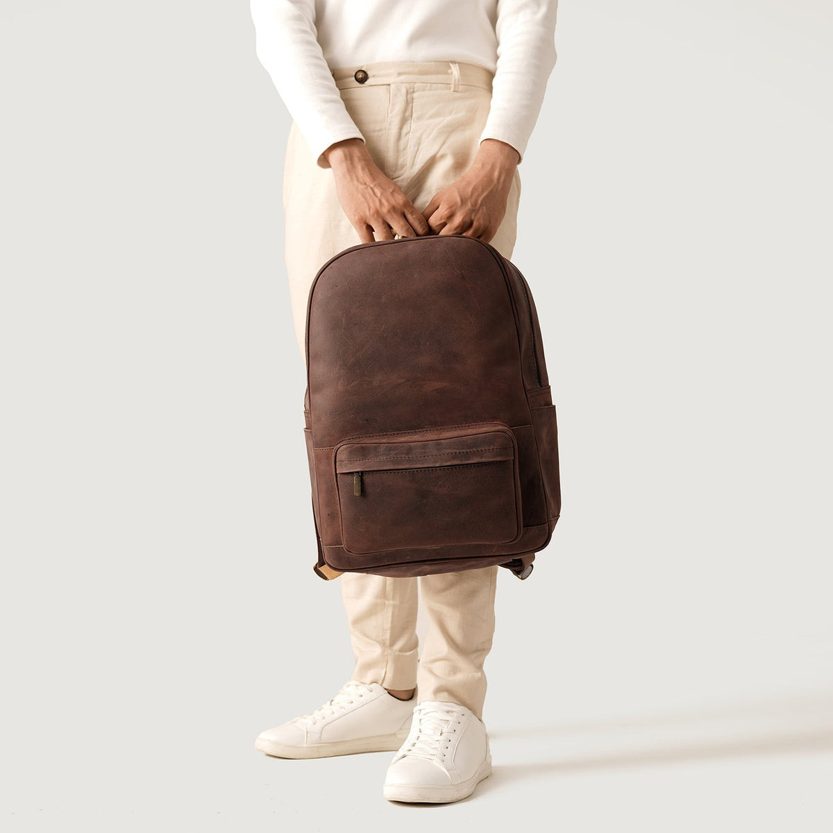 Brex Philos Vintage Distressed Brown Leather Backpack - brown vintage distressed leather backpack, view 9