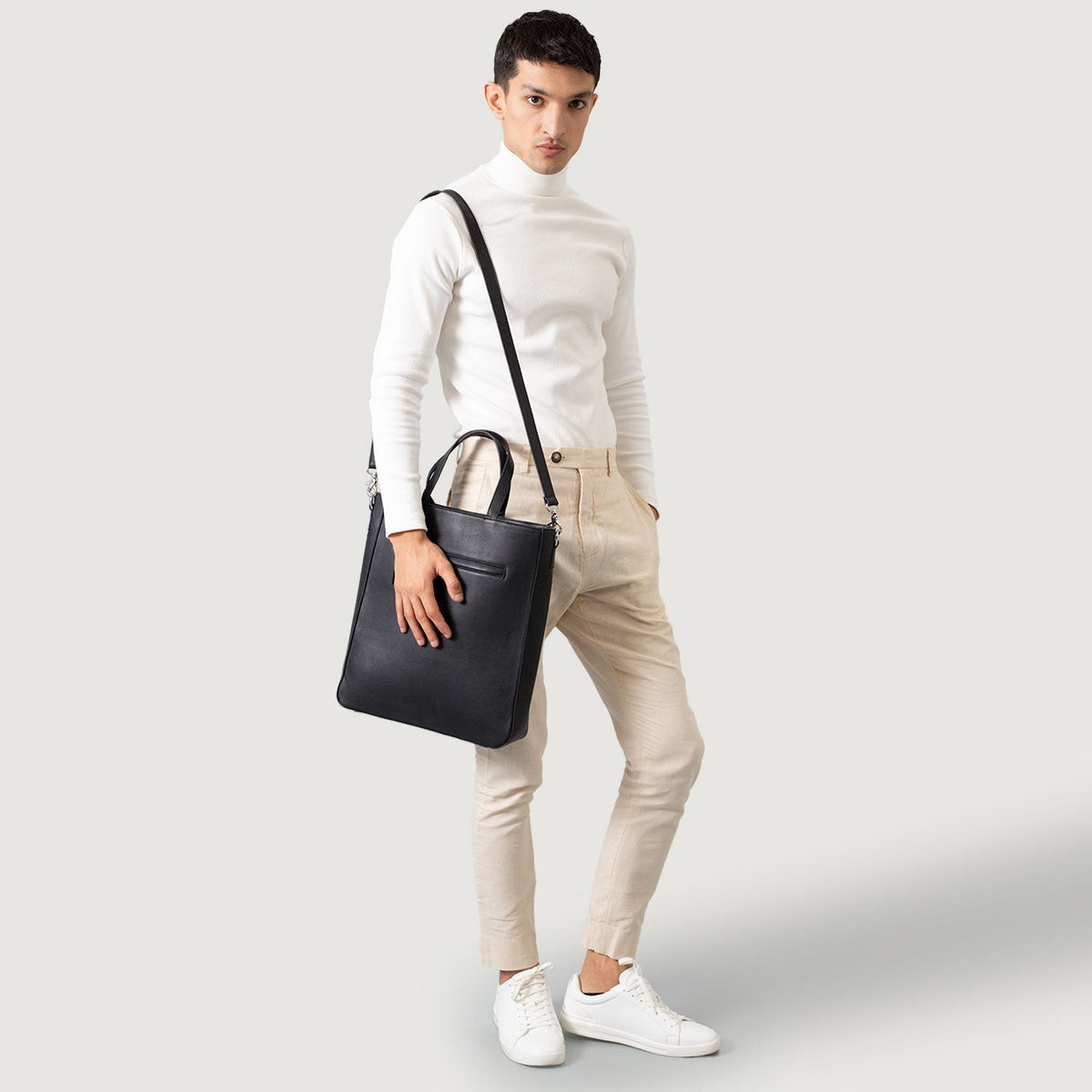 Brex Poet Black Leather Tote Bag - black leather tote bag, view 2