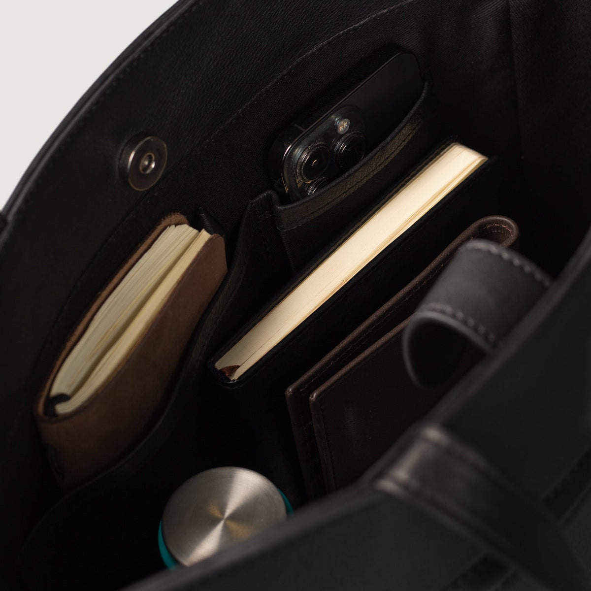 Brex Poet Black Leather Tote Bag - black leather tote bag, view 8