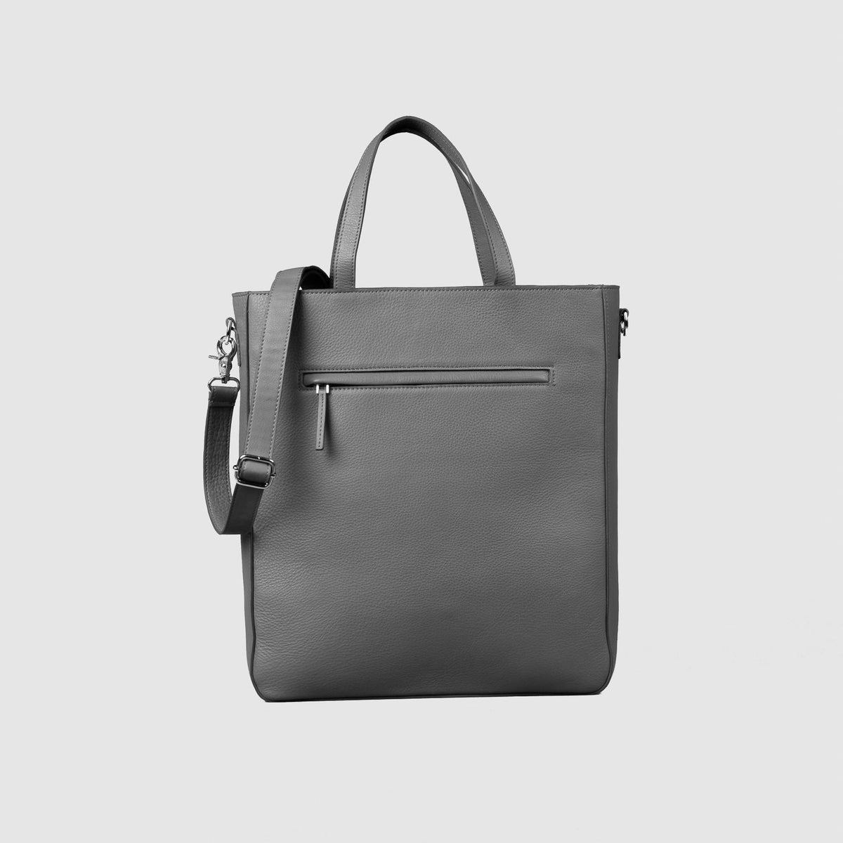 Brex Poet Grey Leather Tote Bag - grey leather tote bag, view 1