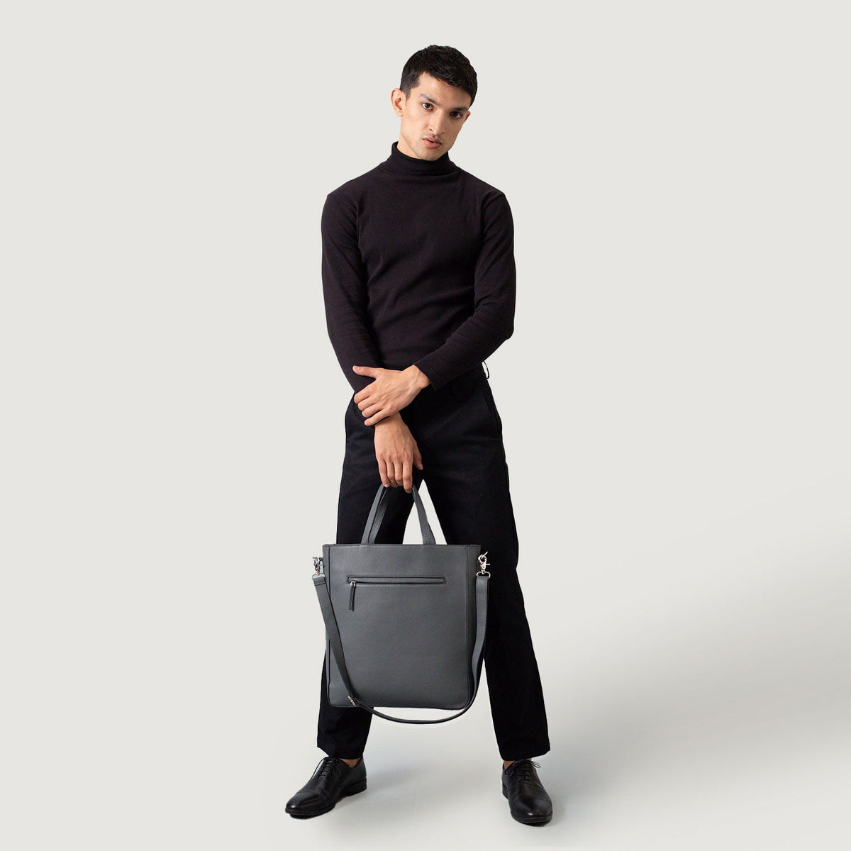 Brex Poet Grey Leather Tote Bag - grey leather tote bag, view 2