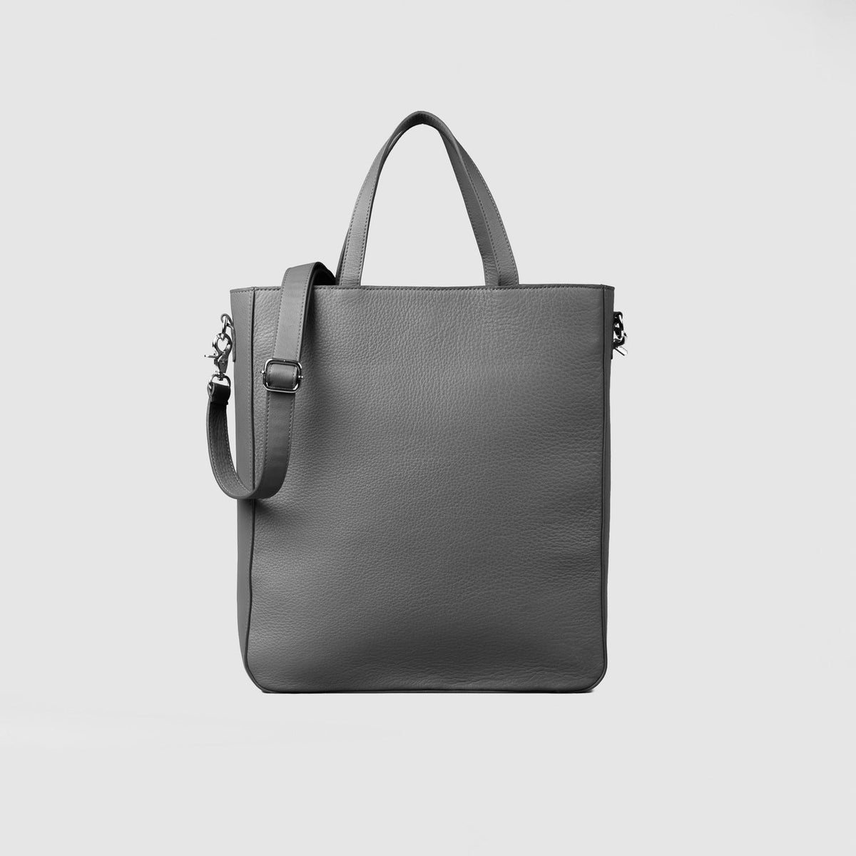 Brex Poet Grey Leather Tote Bag - grey leather tote bag, view 3