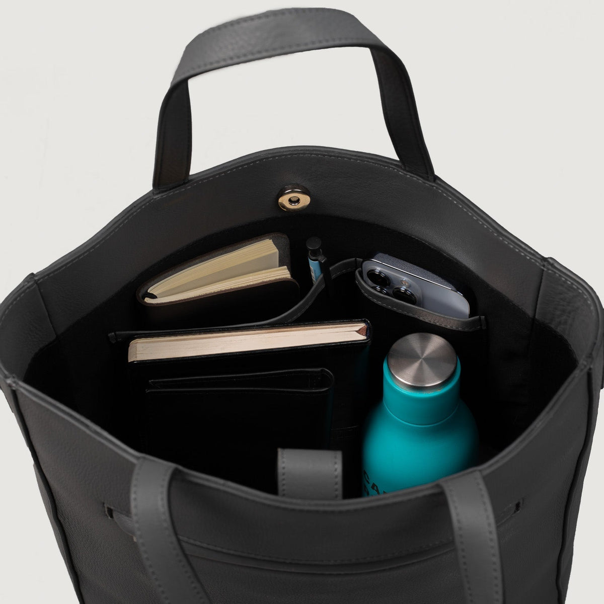 Brex Poet Grey Leather Tote Bag - grey leather tote bag, view 8