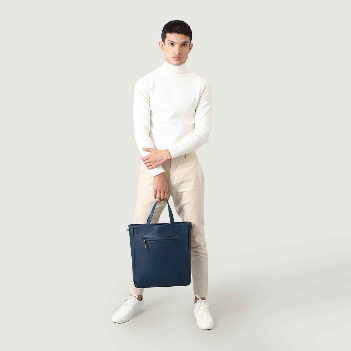 Brex Poet Midnight Blue Leather Tote Bag - midnight blue leather tote bag, view 2