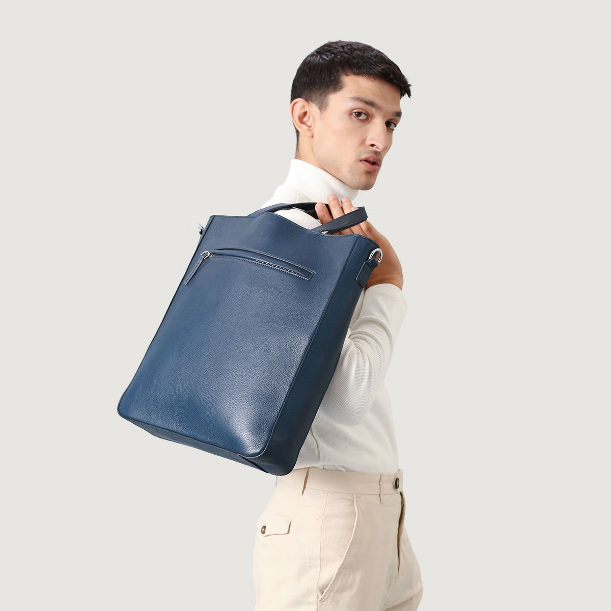 Brex Poet Midnight Blue Leather Tote Bag - midnight blue leather tote bag, view 5