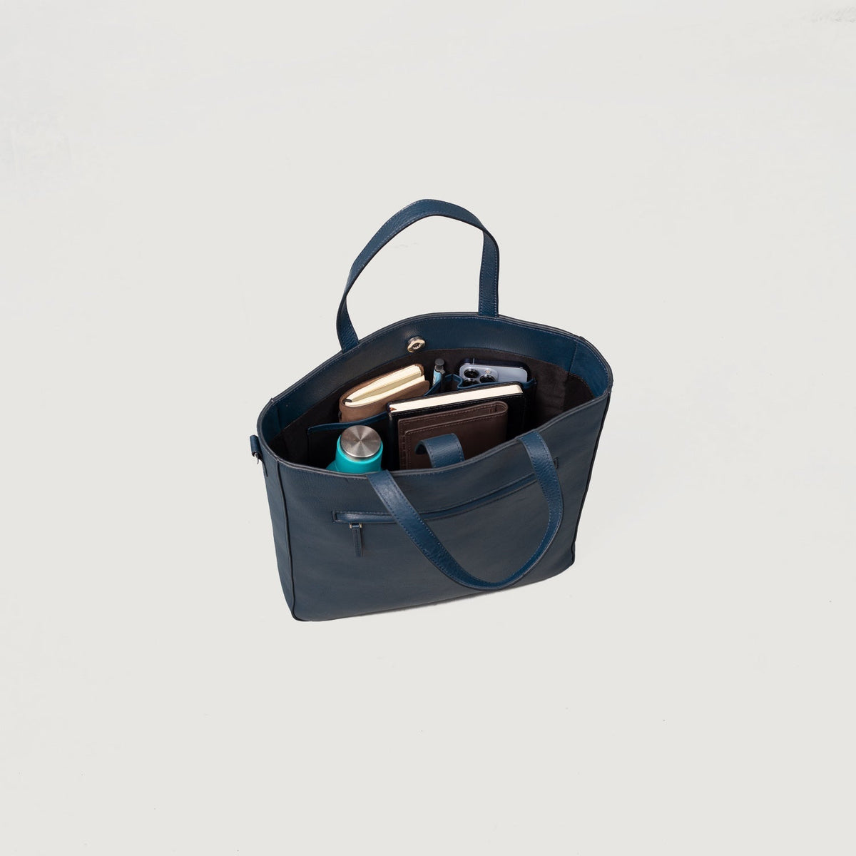 Brex Poet Midnight Blue Leather Tote Bag - midnight blue leather tote bag, view 8