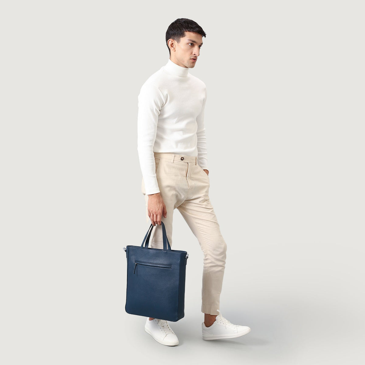 Brex Poet Midnight Blue Leather Tote Bag - midnight blue leather tote bag, view 9