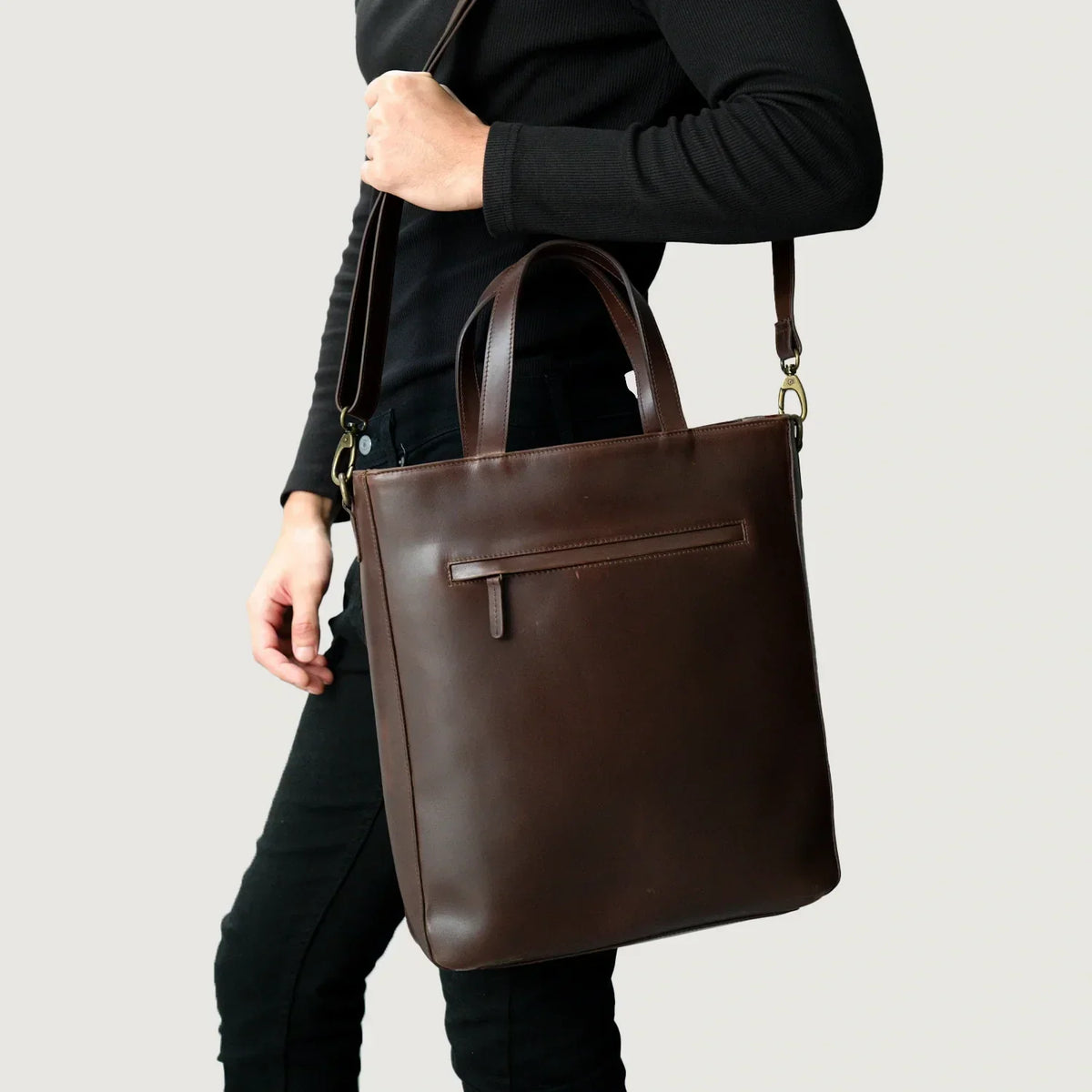 Brex Poet Vintage Brown Leather Tote Bag - brown leather vintage tote bag, view 4