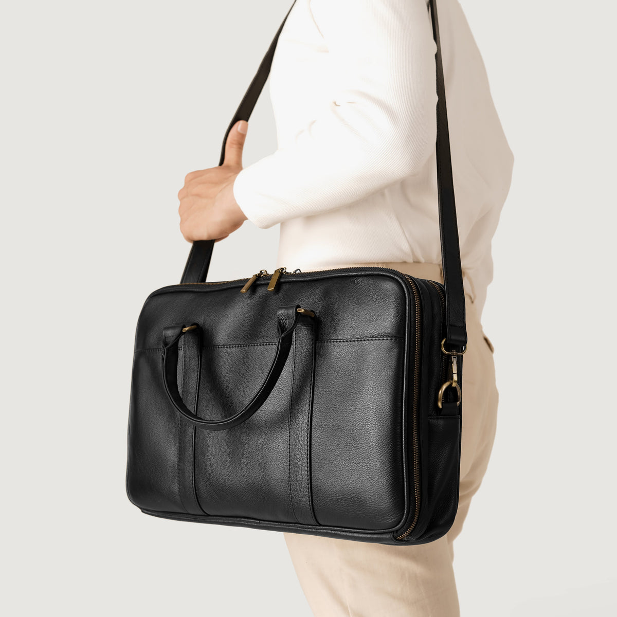 Brex Preston Black Leather Briefcase - black leather briefcase, view 2