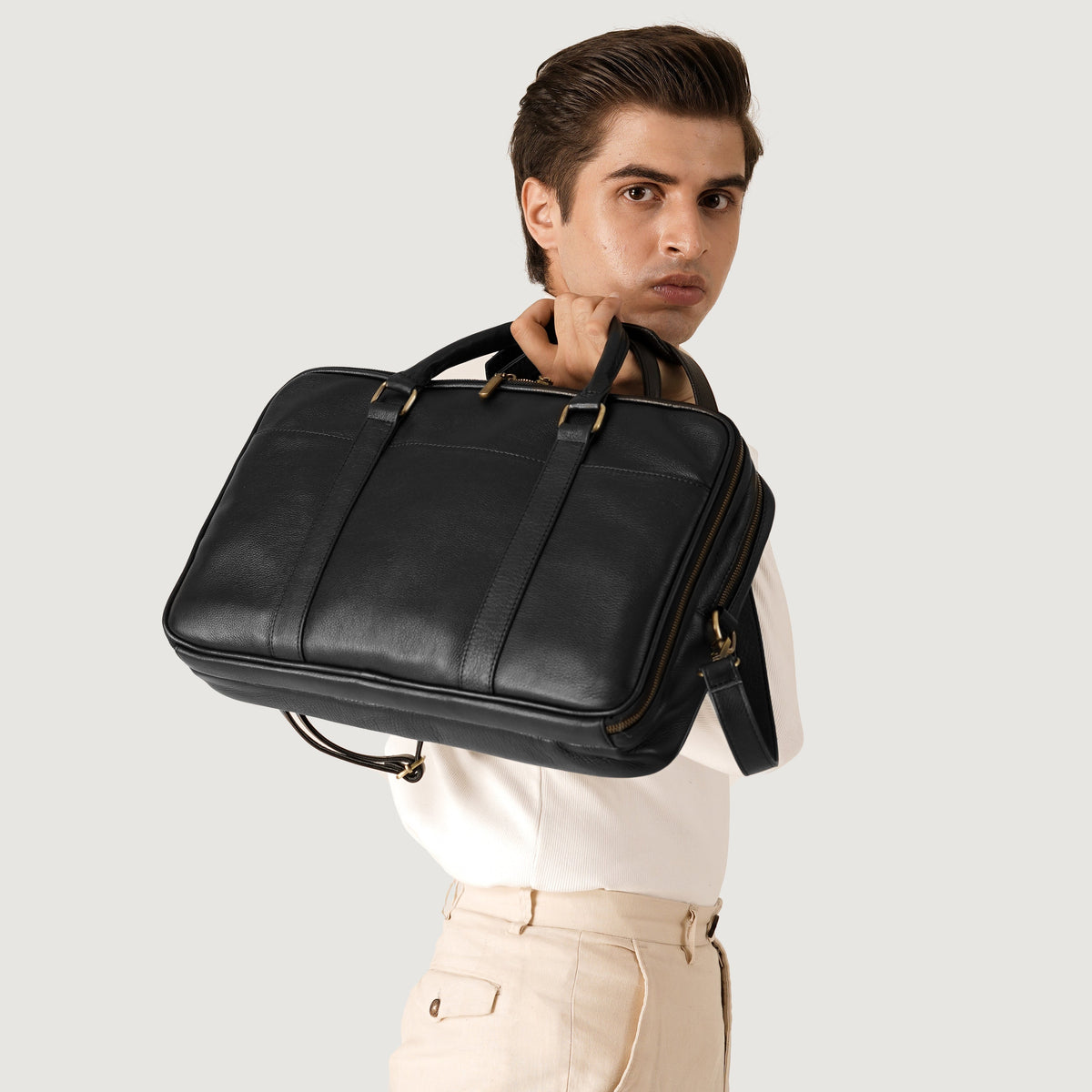 Brex Preston Black Leather Briefcase - black leather briefcase, view 8