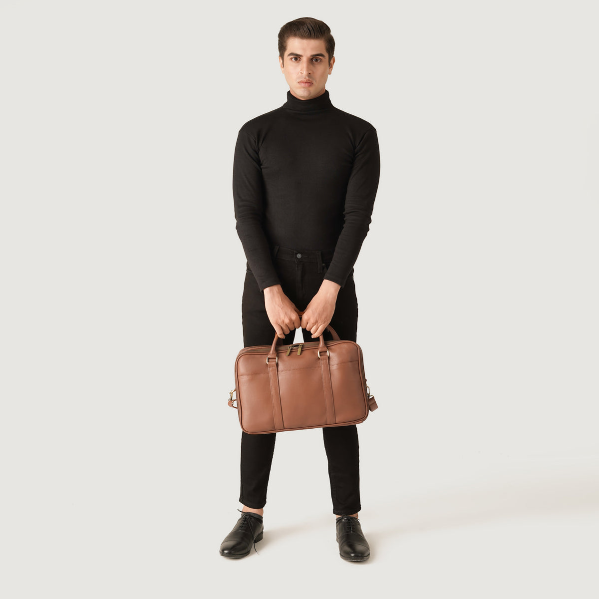 Brex Preston Brown Leather Briefcase - brown leather briefcase, view 2