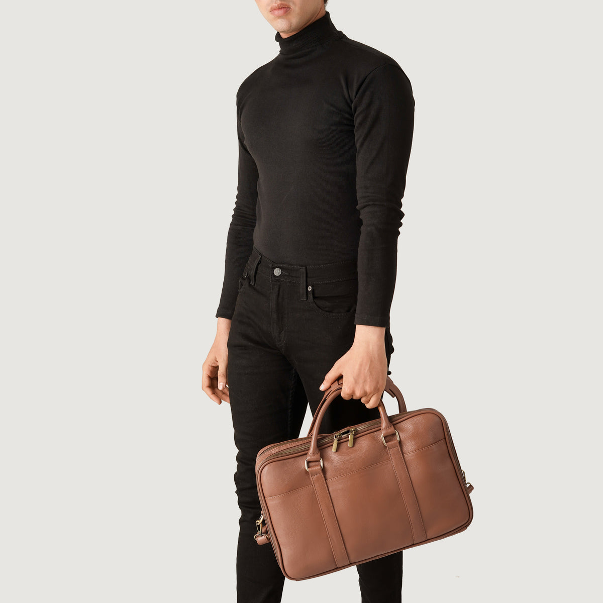 Brex Preston Brown Leather Briefcase - brown leather briefcase, view 8