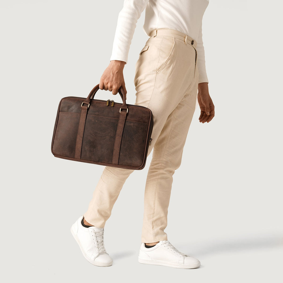 Brex Preston Vintage Distressed Brown Leather Briefcase - brown vintage distressed leather briefcase, view 2