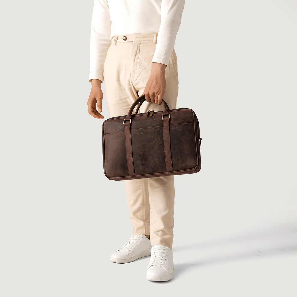 Brex Preston Vintage Distressed Brown Leather Briefcase - brown vintage distressed leather briefcase, view 9