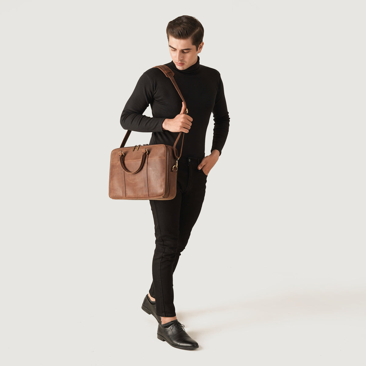Brex Preston Vintage Tan Leather Briefcase - tan vintage leather briefcase, view 2