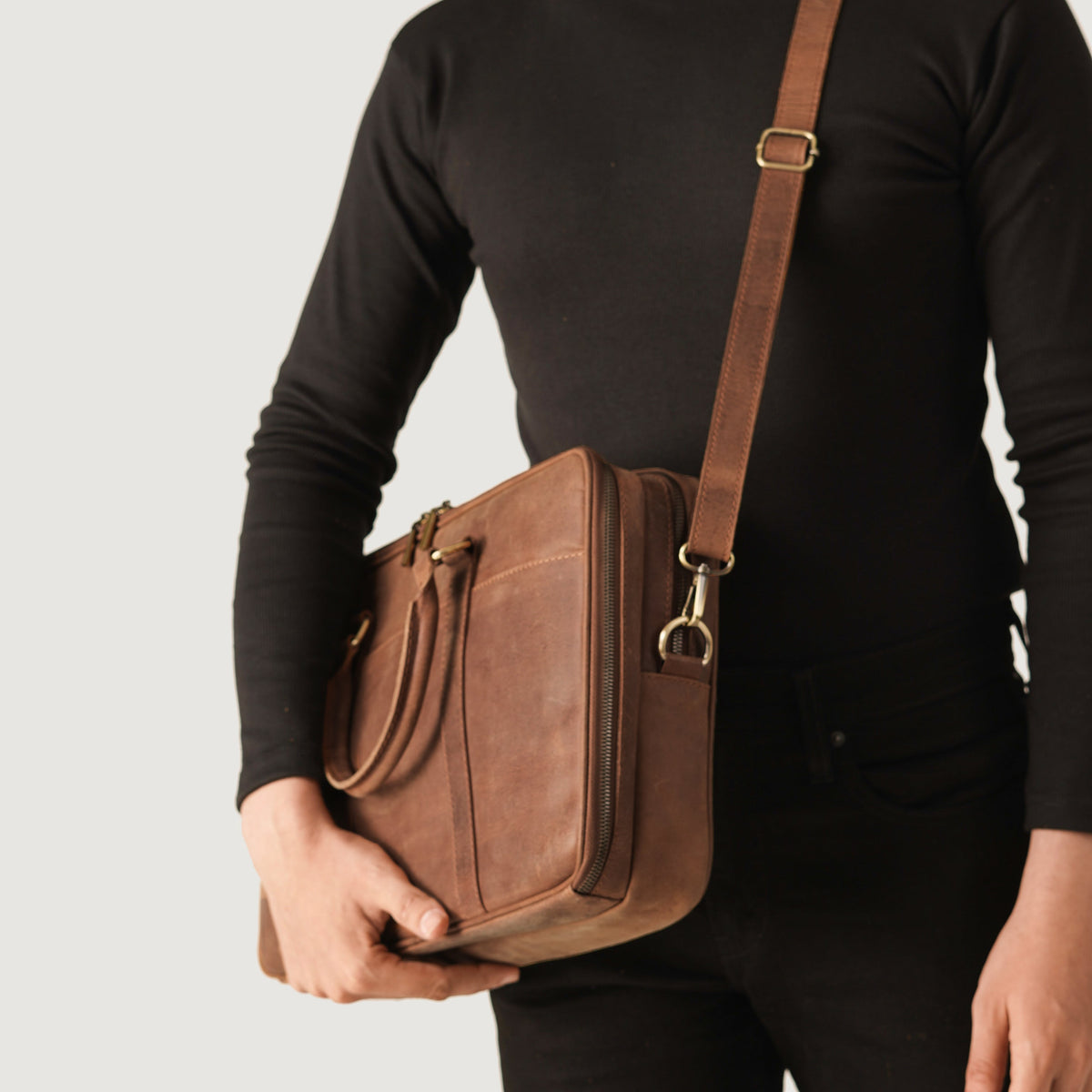 Brex Preston Vintage Tan Leather Briefcase - tan vintage leather briefcase, view 9