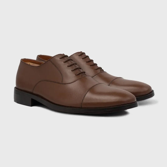 Professor Oxford Brown Leather Shoes - men's shoes in brown genuine leather, view 1