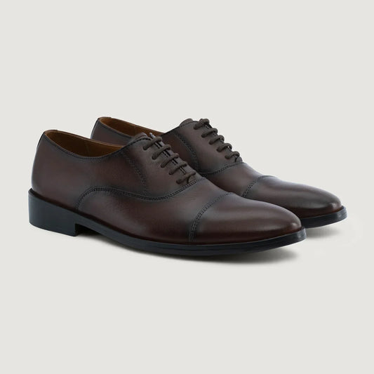 Professor Oxford Burnished Brown Leather Shoes - men's shoes in brown genuine leather, view 1