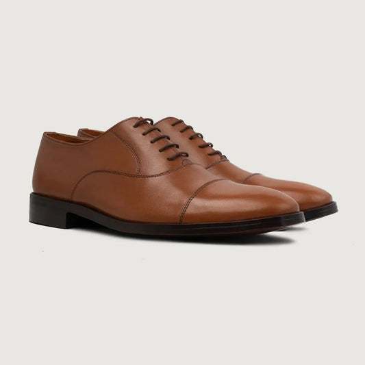 Professor Oxford Tan Leather Shoes - men's shoes in tan genuine leather, view 1