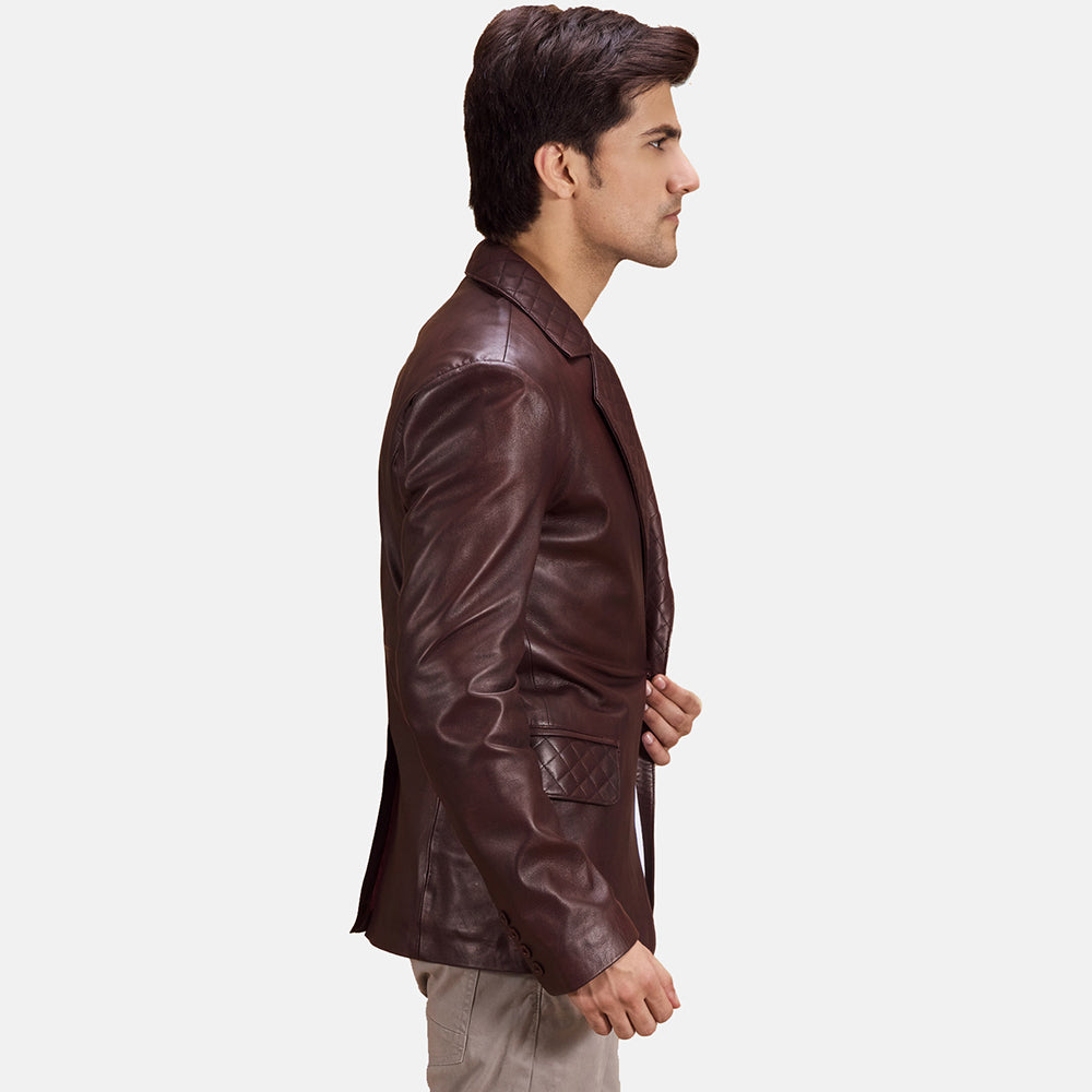 Radaron Quilted Maroon Leather Blazer - men's blazer in maroon leather, view 2
