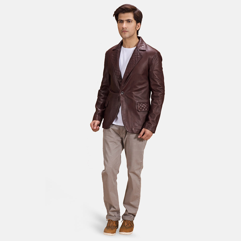 Radaron Quilted Maroon Leather Blazer - men's blazer in maroon leather, view 3