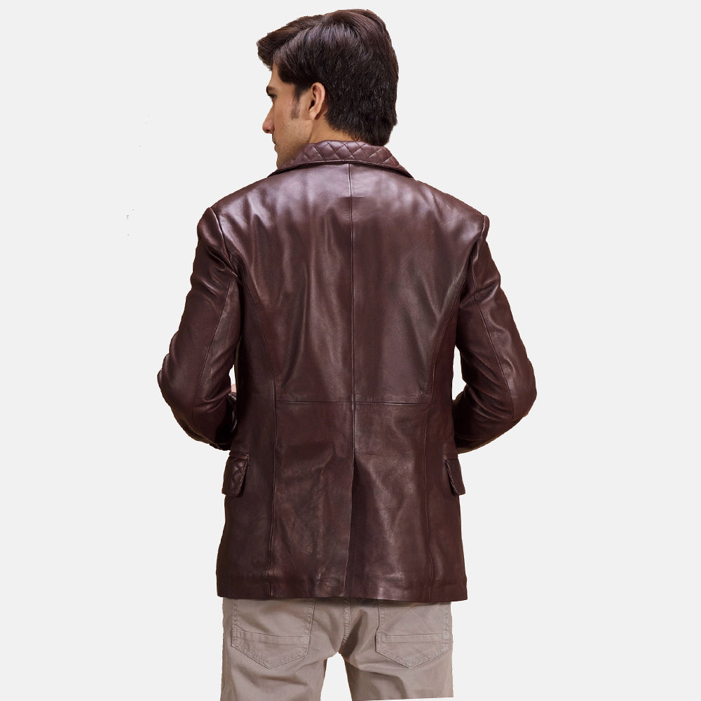 Radaron Quilted Maroon Leather Blazer - men's blazer in maroon leather, view 4