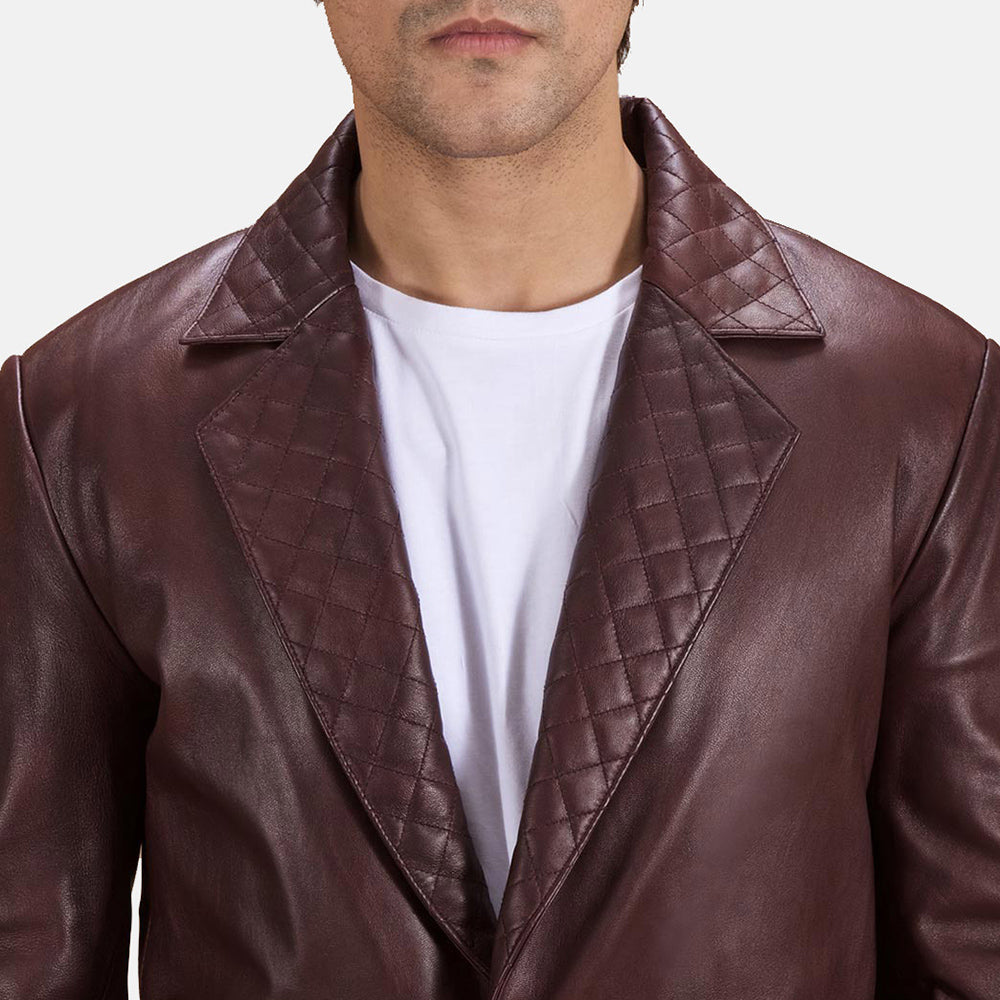 Radaron Quilted Maroon Leather Blazer - men's blazer in maroon leather, view 5
