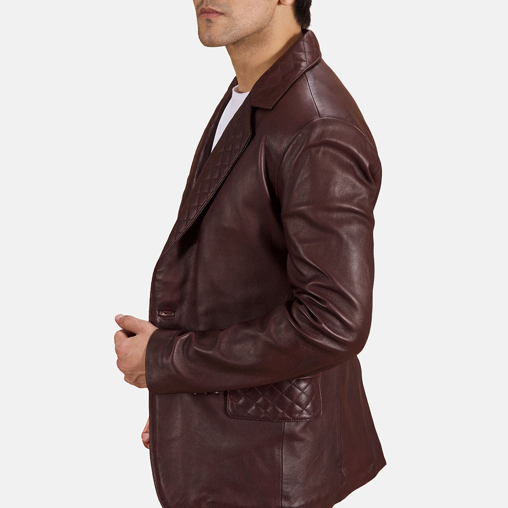 Radaron Quilted Maroon Leather Blazer - men's blazer in maroon leather, view 6