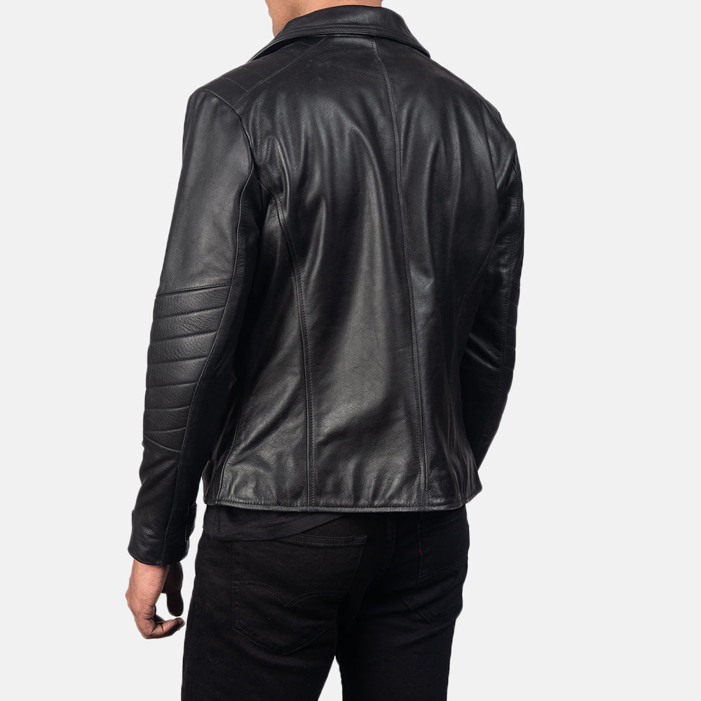 Raiden Black Leather Biker Jacket - men's jacket in black cowhide leather, view 5