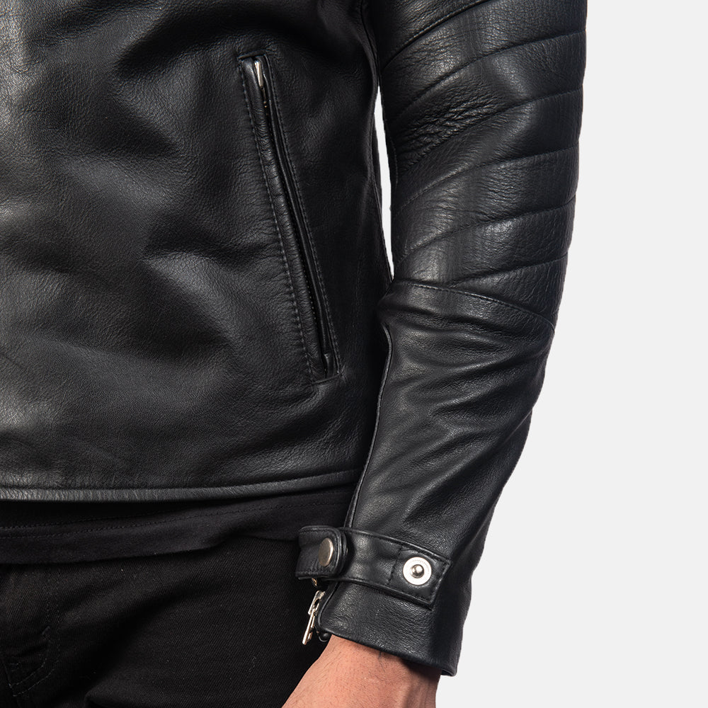 Raiden Black Leather Biker Jacket - men's jacket in black cowhide leather, view 6