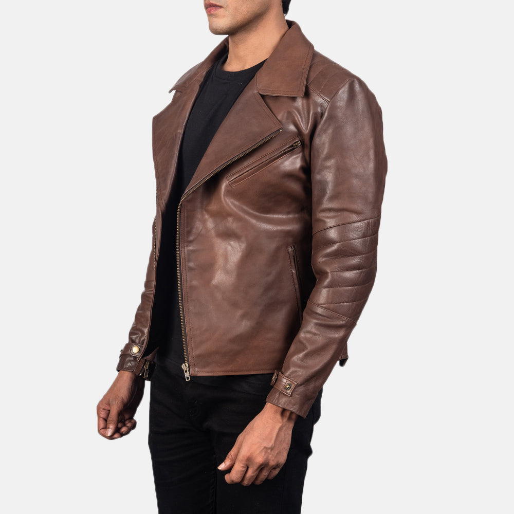 Raiden Brown Leather Biker Jacket - men's jacket in brown cowhide leather, view 2