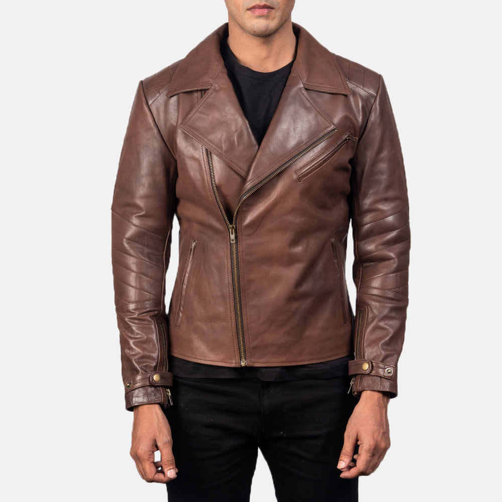 Raiden Brown Leather Biker Jacket - men's jacket in brown cowhide leather, view 3