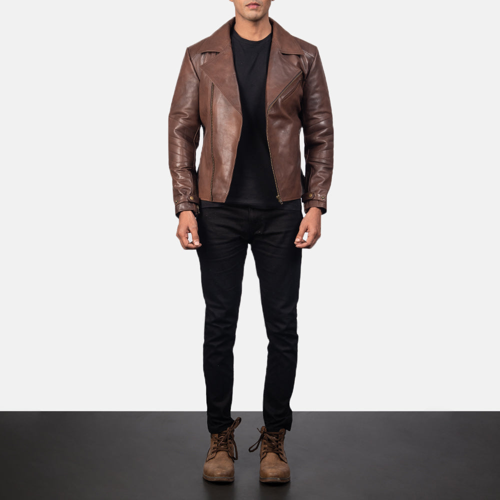 Raiden Brown Leather Biker Jacket - men's jacket in brown cowhide leather, view 4